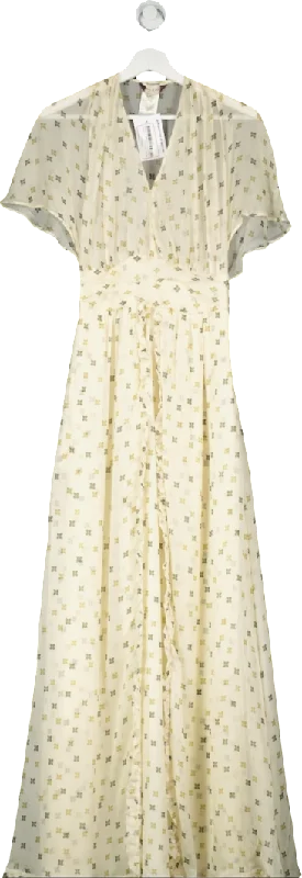 ladies-maxi-dress-periwinkle-petal-Paul & Joe Cream Silk Maxi Dress UK 8