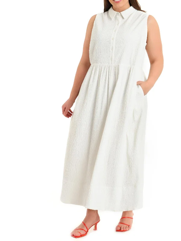 Women's shirt dress cheer glow -Plus Womens Textured Sleeveless Shirtdress