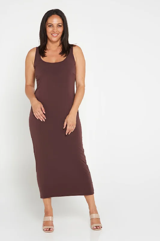 Women's midi dress night pop -Amy Midi Stretch Slip - Choc