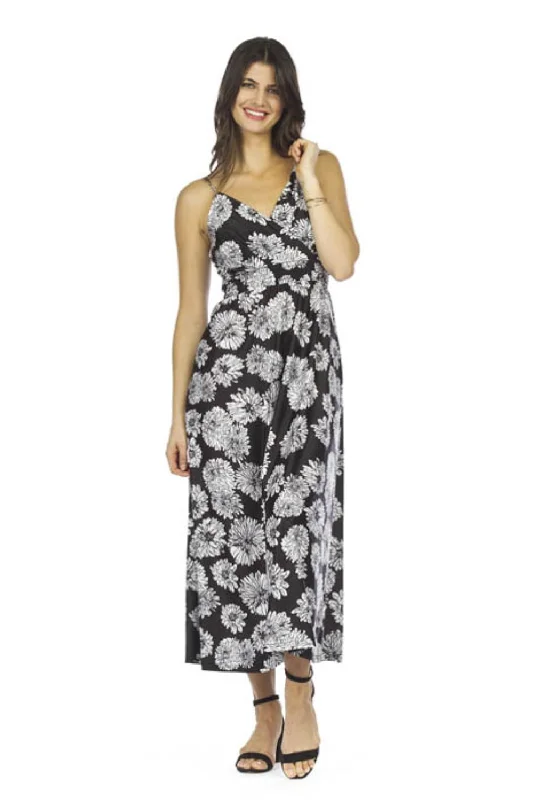 ladies-maxi-dress-slim-sunset-Papillon Maxi Dress Floral, Black/White (PD-05560)