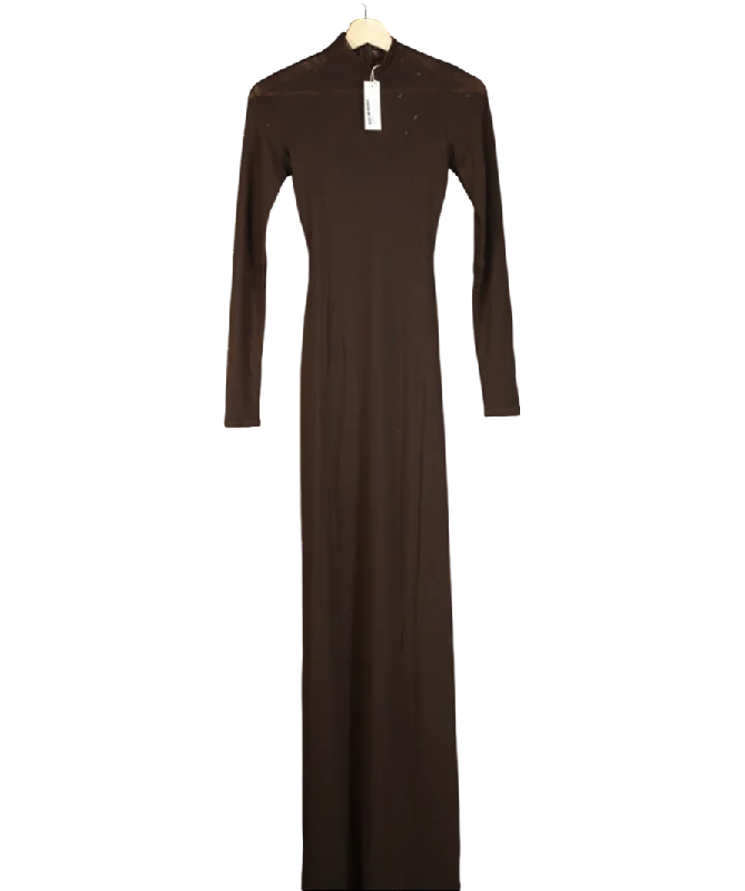 ladies-maxi-dress-glam-glow-Naked Wardrobe Brown Smooth Mock Neck Maxi Dress UK S