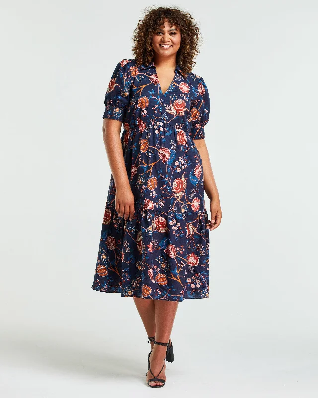 Women's midi dress hand pop -Tuscan Blooms Midi Dress | Print