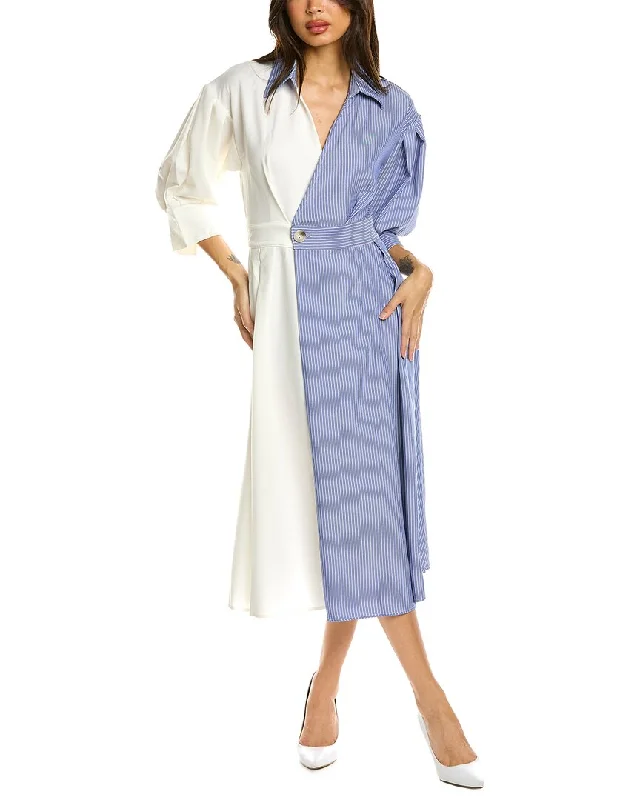 Women's shirt dress lone glow -Gracia Two-Tone Wrap Pintuck Shirtdress