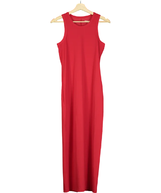 ladies-maxi-dress-asymmetric-awe-TRVL DRSS Red Ribbed Sleeveless Maxi Dress UK S