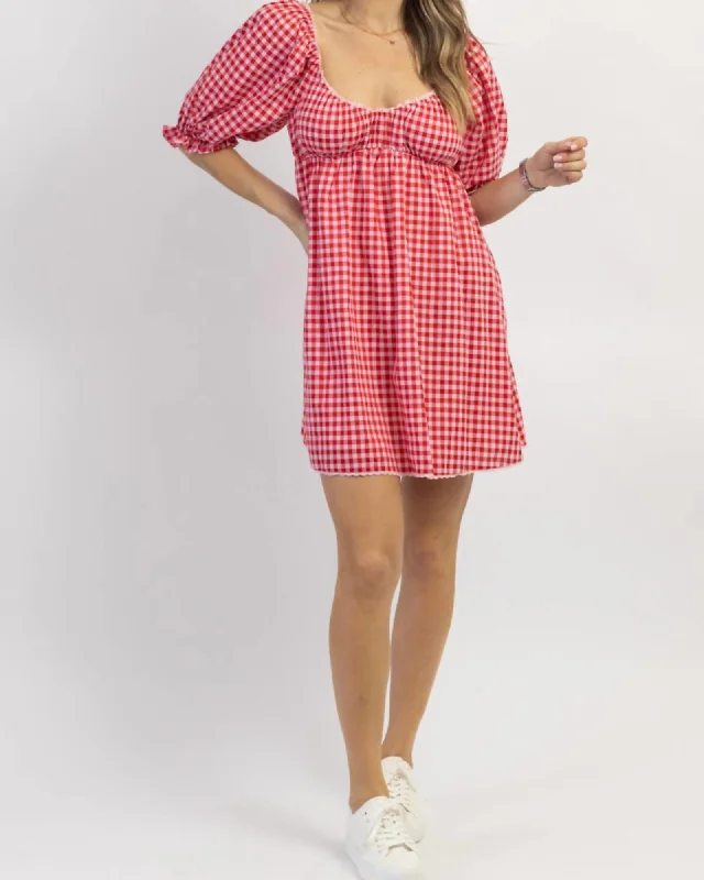 ladies-mini-dress-winter-warmth-Strawberry Fields Gingham Mini Dress In Red | Red