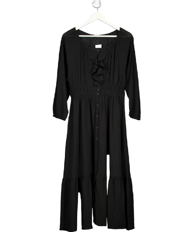 ladies-maxi-dress-dance-dawn-French Connection Black Anna Cora Pleated Button Down Maxi Dress UK S