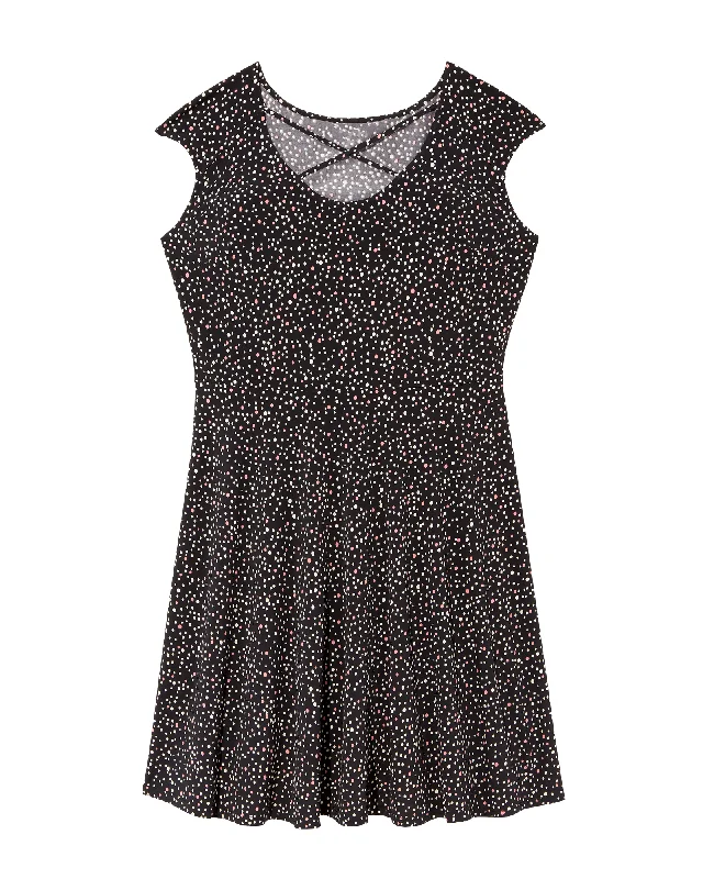 Women's flare dress feminine -Ceram Criss-Cross Neck Fit and Flare Dress | Black / Mauve