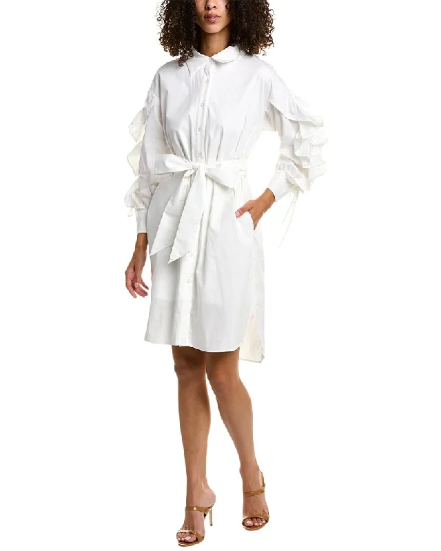 Women's shirt dress tiny flair -Gracia Ruffle Sleeve Shirtdress