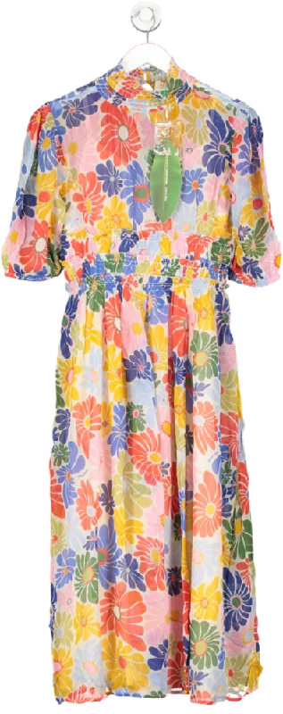 ladies-maxi-dress-subtle-sweep-Farm Rio Multicoloured Sunny Daisy Sand Maxi Dress UK XS