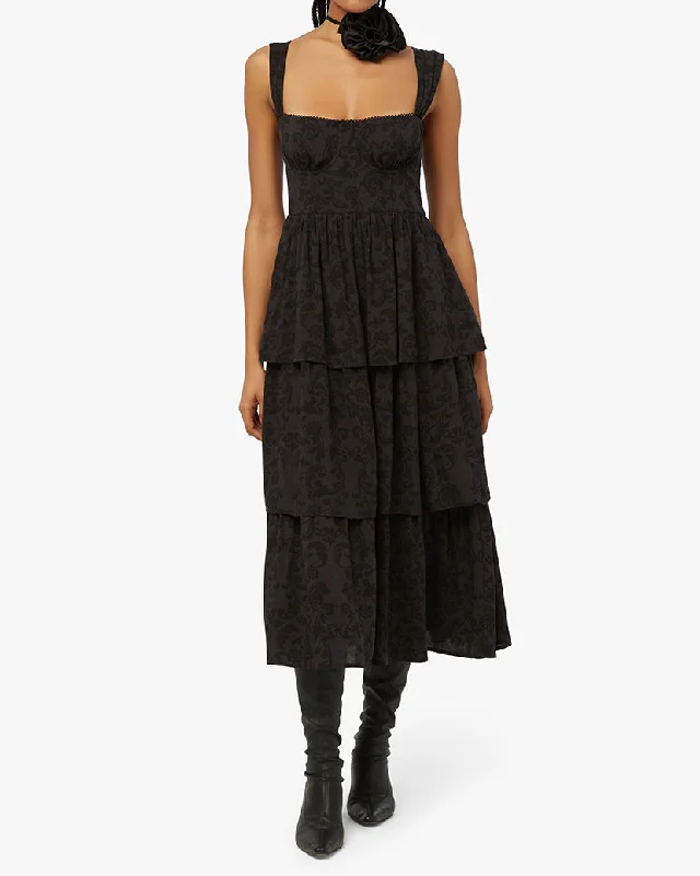 ladies-maxi-dress-celeb-charm-Corset Poplin Moody Baroque Maxi Dress