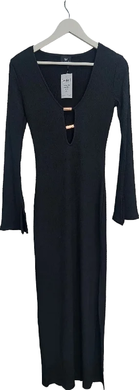 ladies-maxi-dress-sky-silk-Ruched & Ready Black Beach Please Maxi Dress UK S