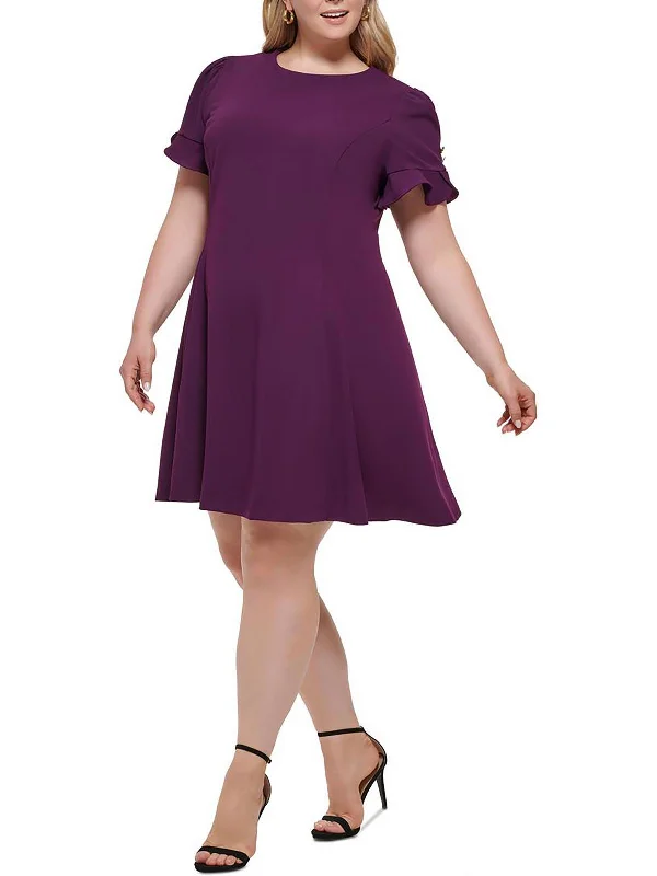 Women's flare dress vacation glow -Plus Womens Embellished Short Sleeve Fit & Flare Dress