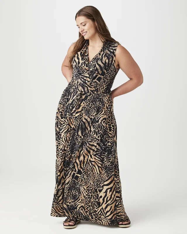 ladies-maxi-dress-royal-ripple-Sydney Sleeveless Maxi Dress  | Tan / Black