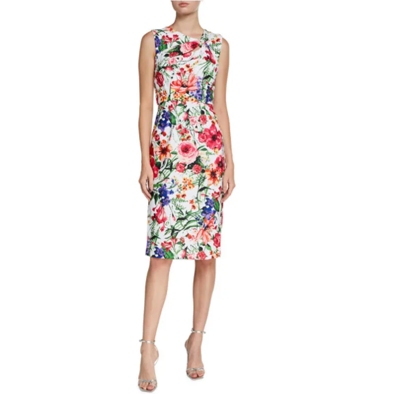 Women's midi dress eve flair -Donna Ricco Women's Asymmetrical Neck Floral Print Midi Dress