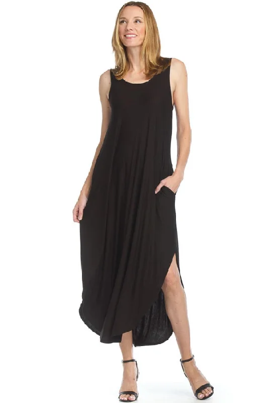 ladies-maxi-dress-value-vision-Papillon Soft Stretch Maxi Dress with Crossback & Pockets, Black (PD-12663)