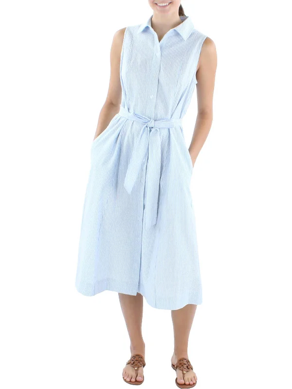 Women's shirt dress shop flair -Womens Belted Long Shirtdress