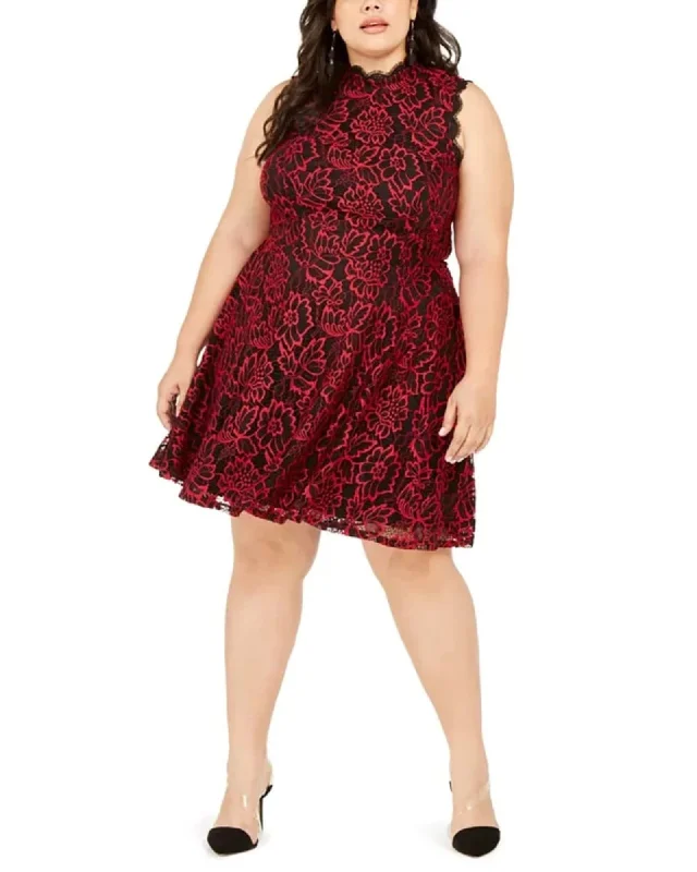 Women's flare dress knee length -City Studios Women's Plus Lace Fit & Flare Dress Red Size 18W | Red