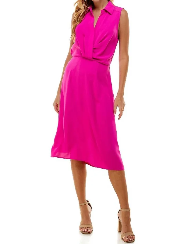 Women's shirt dress lush flair -Collared Shirt Dress in Pink