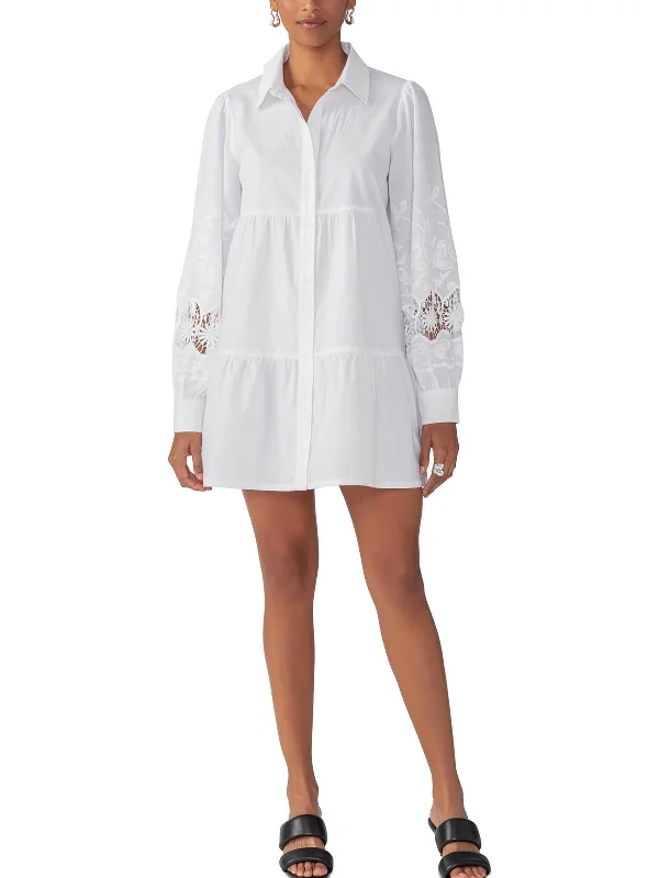 Women's shirt dress flax glow -Womens Crochet Trim Cotton Shirtdress