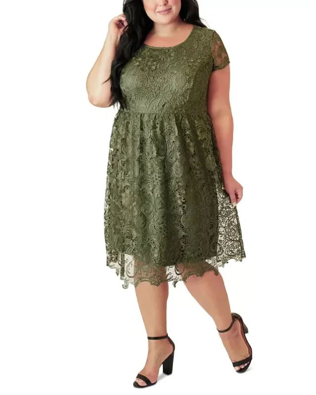 Women's flare dress fitted -Maree Pour Toi Women's Plus Maree Pour Toi Lace Fit & Flare Dress Green Size 12W | Green