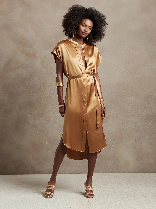 Women's shirt dress trail chic -Serenade Silk Shirtdress