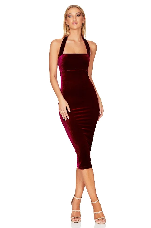 Women's midi dress brew glow -Nookie Vera Velvet Midi Dress - Wine