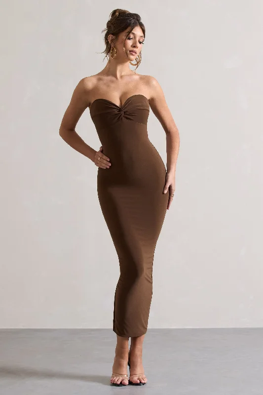 ladies-maxi-dress-handmade-hush-Evita | Chocolate Sweetheart Twist Detail Maxi Dress