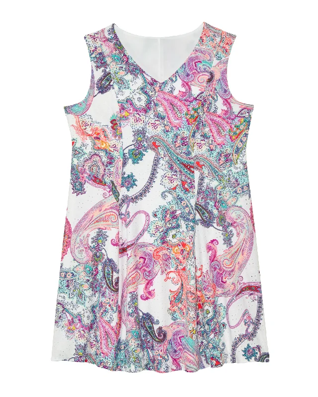 Women's flare dress sleeveless -Oxford Fit and Flare Dress | White / Pink