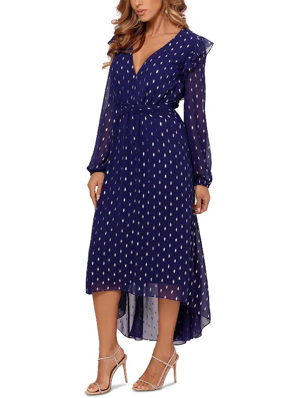 Women's flare dress modern -Womens Clip-Dot Asymmetric Fit & Flare Dress