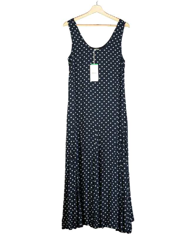 ladies-maxi-dress-ecru-essence-Albaray Blue Spot Godet Maxi Dress, Navy/white UK 12