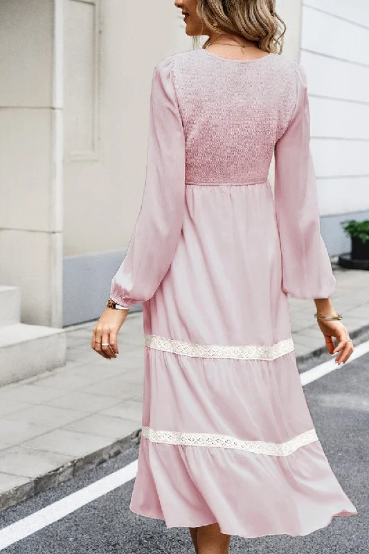 ladies-maxi-dress-flared-fable-WOMEN LACE TRIM LONG SLEEVE ELEGANT MAXI DRESS