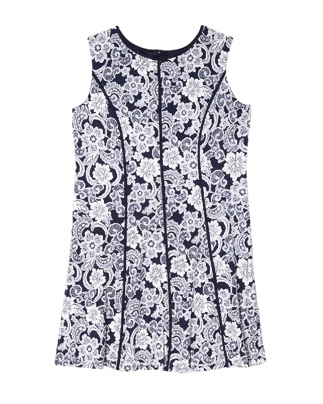 Women's flare dress white -Caroline Fit and Flare Dress | Navy / White