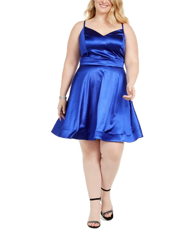 Women's flare dress pearl -Teeze Me Juniors' Plus Size Satin Fit & Flare Dress Blue Size 14 | Blue