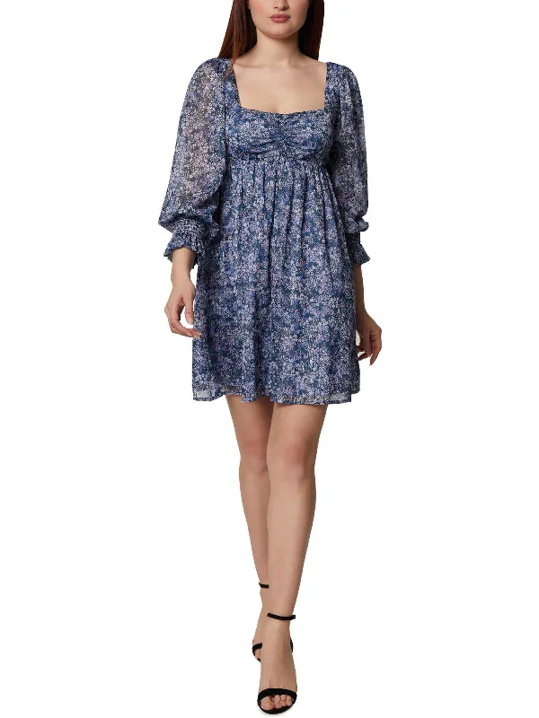 Women's flare dress flared sleeve -Womens Floral Print Knee Length Fit & Flare Dress