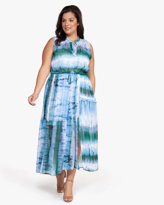 ladies-maxi-dress-open-back-opal-Cary Tie-Dye Maxi Dress | Light Blue / Light Green