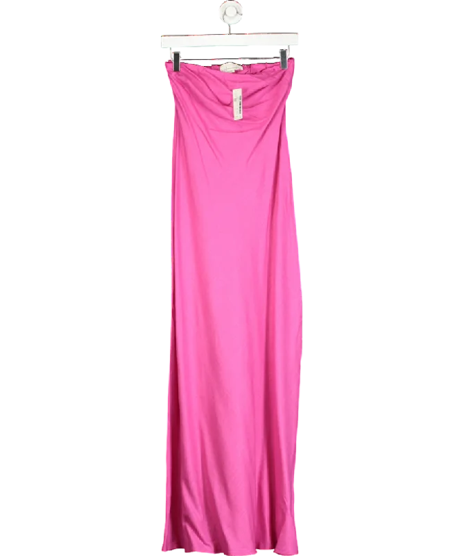 ladies-maxi-dress-loose-luster-Anthropologie Pink The Fleur Strapless Linen-blend Maxi Slip Dress UK 8