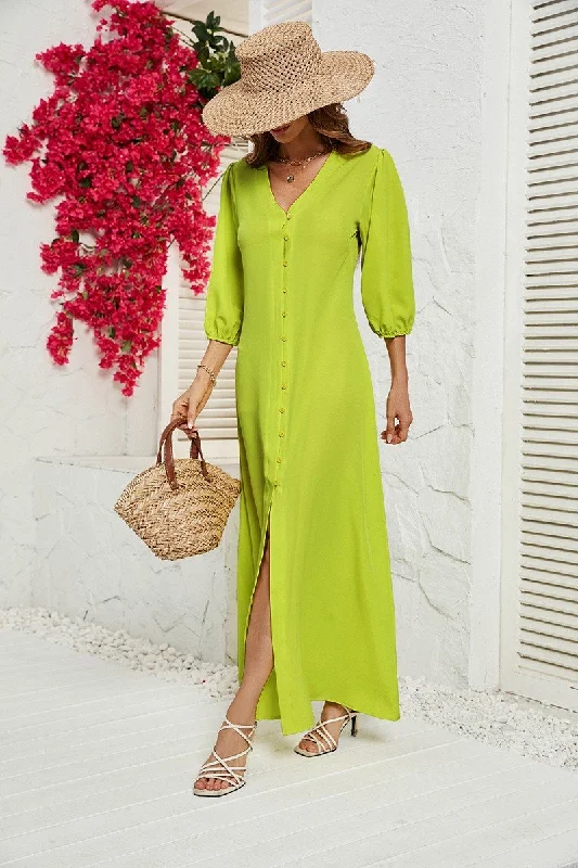 ladies-maxi-dress-color-charm-WOMEN 3/4 SLEEVE COZY MAXI SHIRTS DRESS