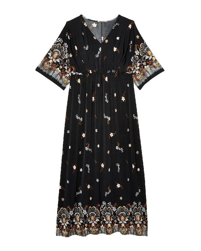 ladies-maxi-dress-sustainable-sweep-Malibu Boho maxi Dress | Black / Gold