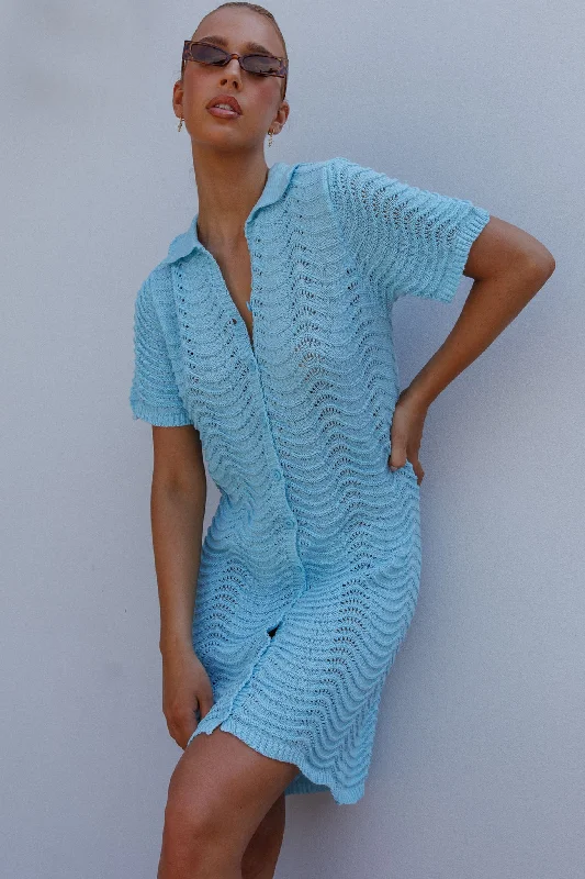 Women's shirt dress spin flair -Glennon Crochet Shirt Dress Soft Blue