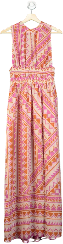 ladies-maxi-dress-flared-fable-MISA Pink Orange Geometric Maxi Dress UK XS