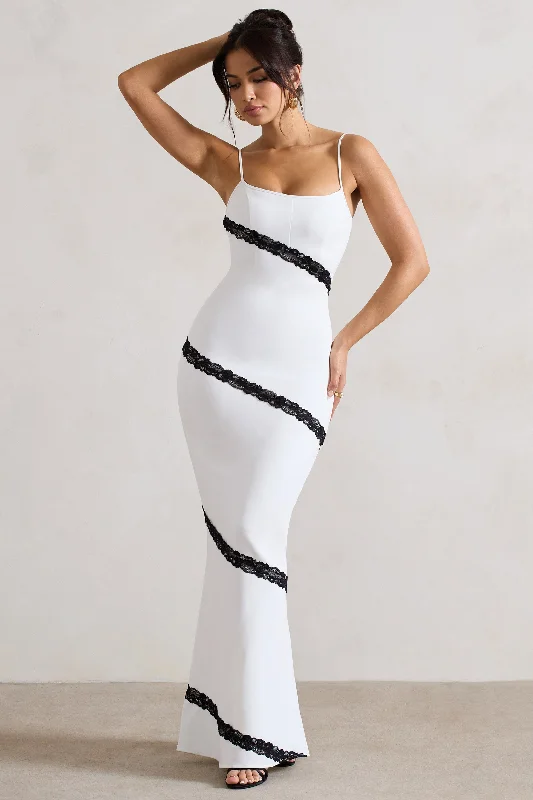 ladies-maxi-dress-seafoam-serenity-Elizabeth | White & Black Strappy Lace-Trimmed Maxi Dress