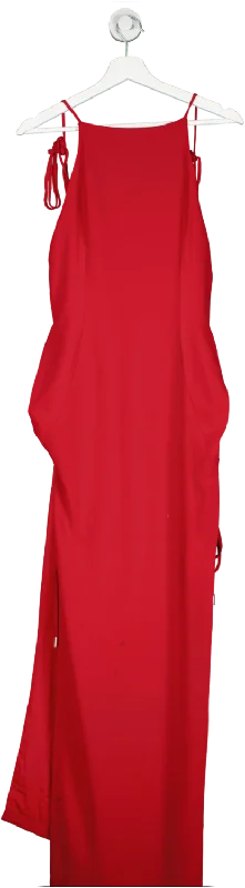 ladies-maxi-dress-embroidered-essence-Mônot Crepe Cut-out Red Maxi Dress UK 8