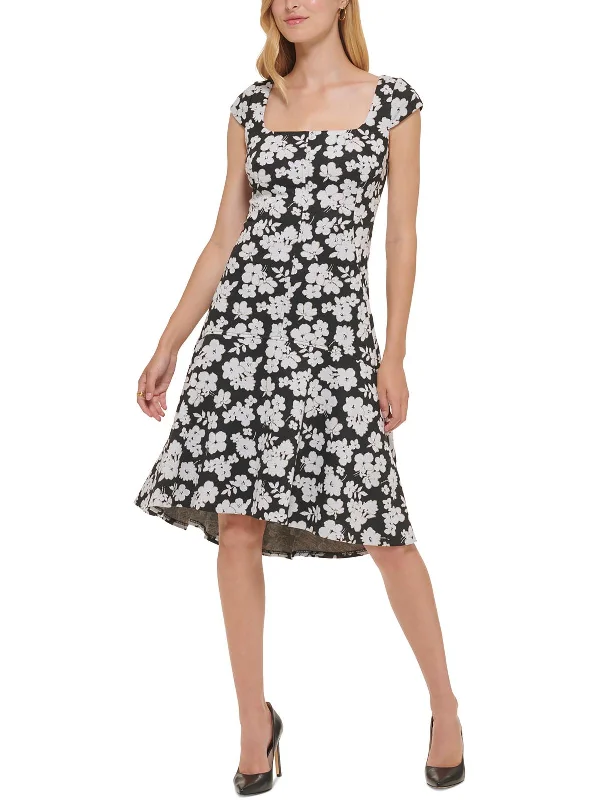 Women's flare dress petite -Womens Floral Print Knit Fit & Flare Dress