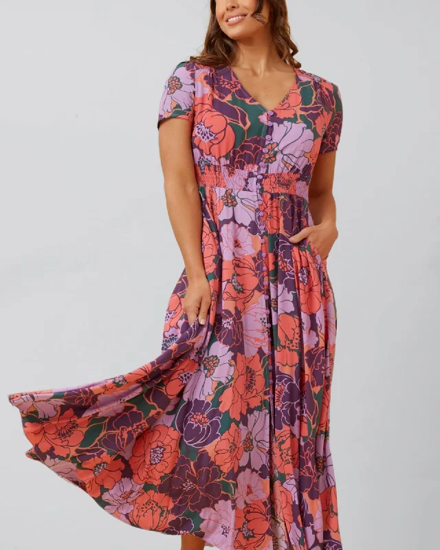 Women's flare dress sustainable -Christina Maxi Dress Fit & Flare Floral Print | Purple