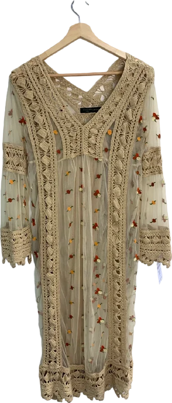 ladies-maxi-dress-timeless-tide-House of Harlow Beige Embroidered Crochet Maxi Dress UK S