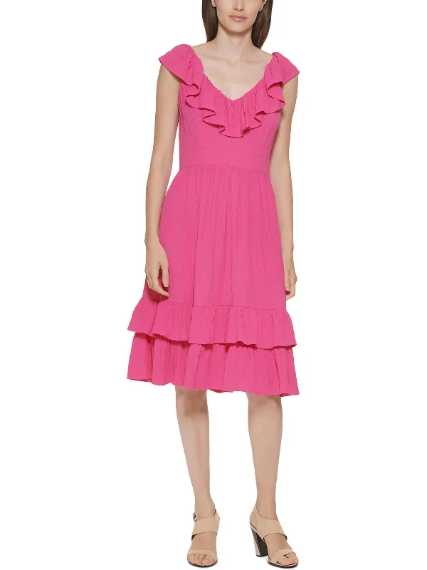 Women's flare dress Easter -Womens Ruffled V-Neck Fit & Flare Dress