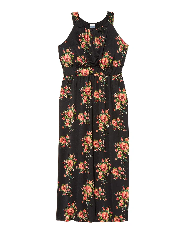 ladies-maxi-dress-cream-charm-Oceanway Sleeveless Halterneck Maxi Dress | Black / Red