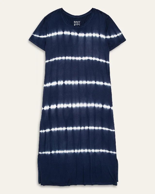 Women's midi dress date chic -Stephanie Crew Neck Tie Dye Midi Dress | Navy / Ivory