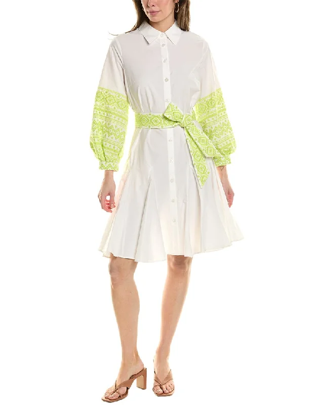 Women's shirt dress muse flair -Teri Jon by Rickie Freeman Embroidered Shirtdress