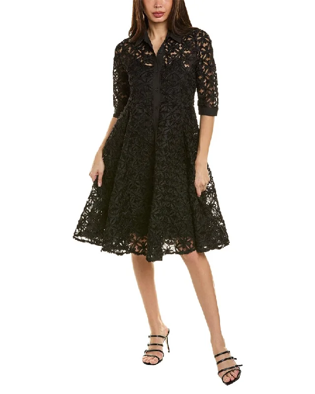 Women's shirt dress ever flair -Gracia Mesh Embroidered Shirtdress